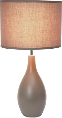 Vista 3 de Simple Designs LT2002-GRY Lámpara de escritorio de mesa de cerámica con base ovalada de bolos con pantalla de tela a juego, gris