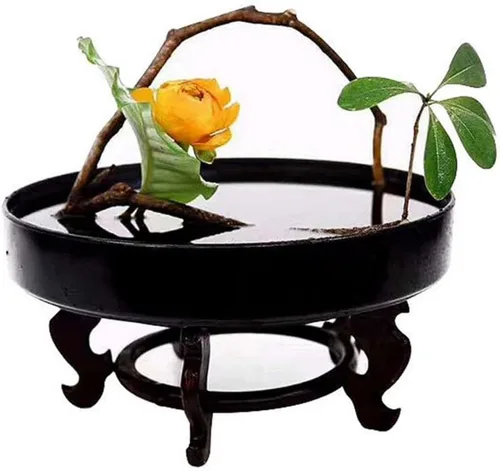 Vista 6 de MagiDeal Plástico redondo Ikebana Suiban jarrón olla bonsái flor contenedor, negro 13.0 in