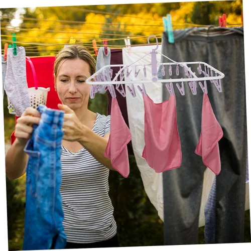 Vista 2 de Estante de secado de ropa para calcetines, 32 clips, perchero para ropa y toallas