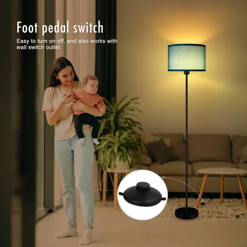 Vista 2 de Lámpara de pie negra, lámpara de pie LED de 58 pulgadas de alto, lámparas de sala de estar simples con pantalla, interruptor de pedal de pie