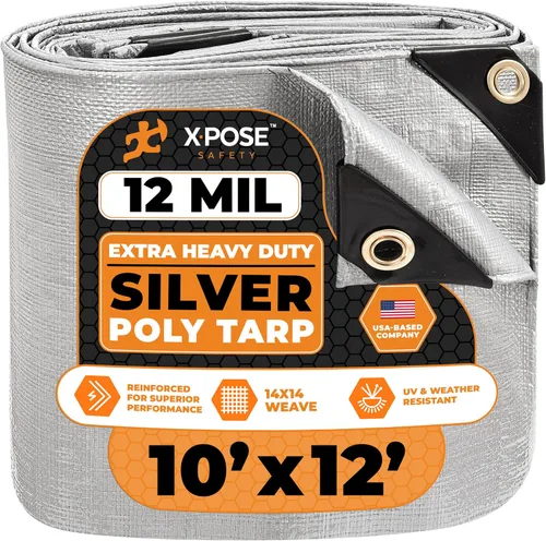 Vista 61 de Xpose Safety Lona protectora de polietileno plateado resistente de 5 x 7 pies - Funda protectora multiusos - Duradera, resistente al agua