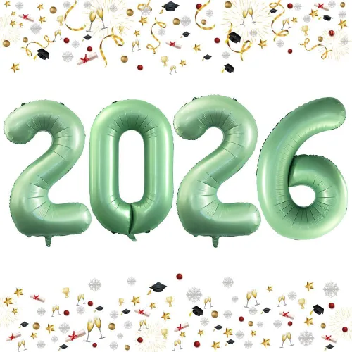 Vista 19 de GOER Globos de papel de aluminio 2026 para fiesta de Año Nuevo, suministros de fiesta, decoraciones de graduación (negro, 16 pulgadas)