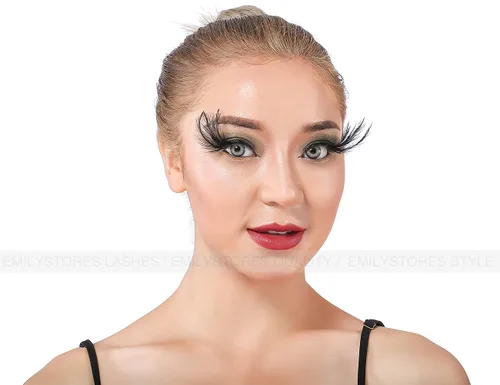 Vista 4 de EMILYSTORES - Pestañas para disfraz de plumas sintéticas de ala negra para cosplay de cisne negro, pestañas dramáticas de Halloween, aspecto