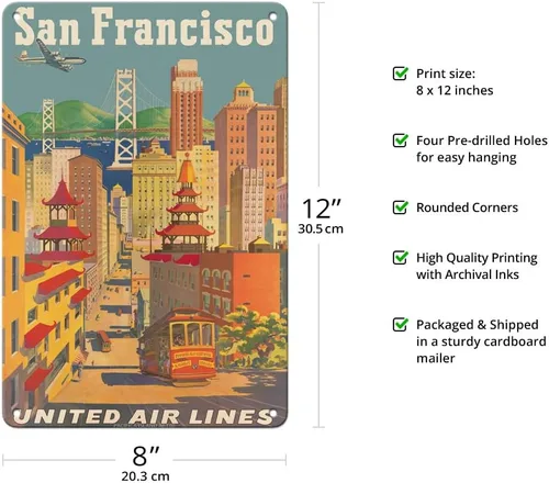 Vista 2 de Pacifica Island Art San Francisco California - Teleférico en Chinatown - United Air Lines - Póster vintage de viaje de aerolínea por Joseph Fehér
