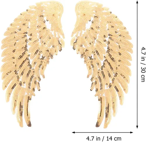 Vista 2 de jojofuny Sequin Angel Wings Sewing Patches for Clothes 2 Pairs Gold Embroidered Fabric Applique Decorative Patch for Jackets DIY Garment Accessory