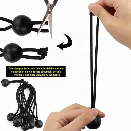 Vista 4 de NODG 24 piezas de bolas elásticas negras de 4, 6, 9 pulgadas, cuerdas elásticas de lona de alta resistencia, cuerda elástica de 0.157 in de grosor