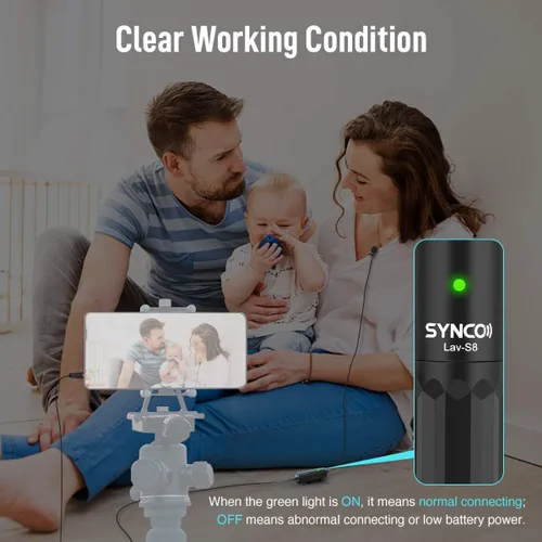 Vista 7 de SYNCO Micrófono Lavalier para DSLR, Lav S8 Micrófono de solapa para iPhone Cámara PC Android Reducción de ruido Auto-Emparejamiento Omnidireccional