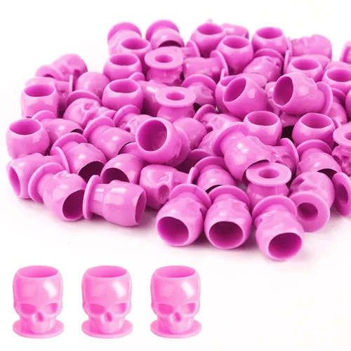 Vista 10 de Tapas de tinta de tatuaje, vasos desechables de tinta de tatuaje de calavera, 200 unidades, tapas de tinta de plástico para tatuajes, maquillaje