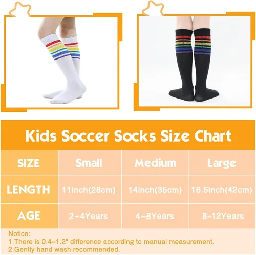 Vista 7 de TOCONFFON Calcetines de tubo hasta la rodilla para niños, niñas y adolescentes, calcetines deportivos de algodón para la escuela de fútbol, uniforme