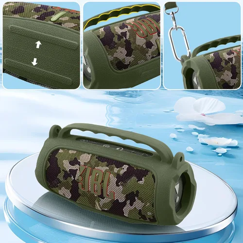 Vista 31 de Funda de silicona compatible con JBL Charge 5 Altavoz Bluetooth portátil impermeable (Cubierta de silicona negra)
