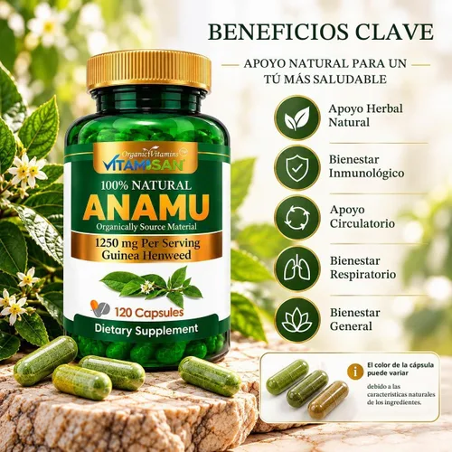 Vista 6 de Vitaminas Orgánicas Anamu 1250mg 100% Cultivado Orgánicamente 120 Cápsulas Petiveria Allicea