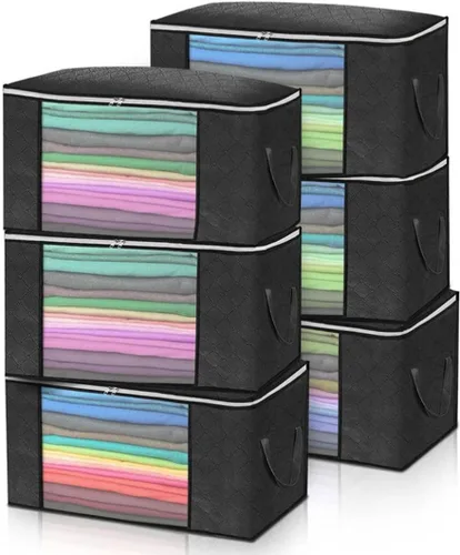 Vista 10 de Bolsas de almacenamiento grandes de 90 litros, paquete de 4 organizadores plegables para armario y almacenamiento con asas duraderas, tela gruesa