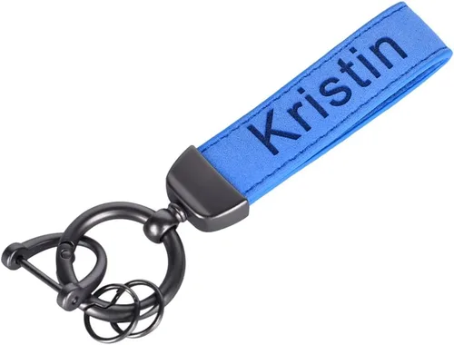 Vista 2 de Llavero de cuero personalizado para automóvil, llaveros universales personalizados para llaveros, con anillo en D antipérdida y 2 llaveros
