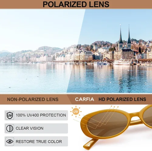 Vista 3 de CARFIA Gafas de sol ovaladas retro de acetato para mujer, polarizadas, protección solar UV, gafas de moda novedosas CA5501