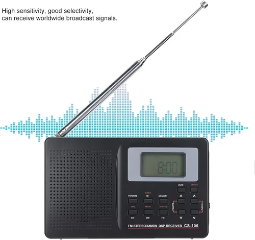Vista 5 de Radio portátil AM FM SW, mini FM AM SW MW receptor Vintage Pocket Radio, CS 106 Radio de banda completa con auriculares para regalos Familia