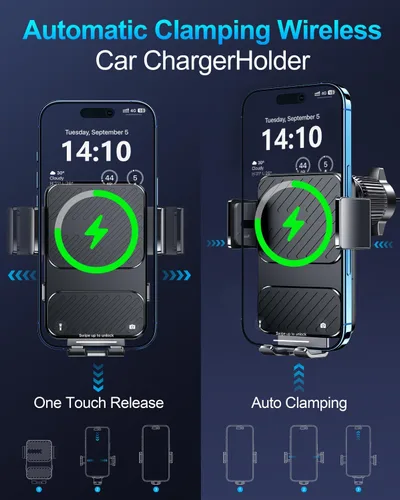 Vista 2 de Cargador Inalámbrico para Coche, Soportes de Teléfono para tu Coche Carga Rápida de 15W Sujeción Automática, Soporte de Teléfono para Coche