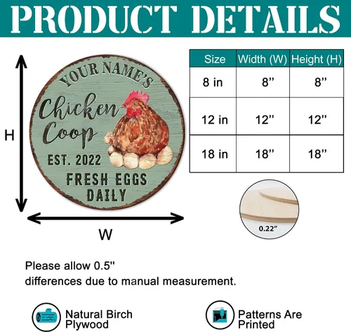 Vista 2 de Letrero de madera de gallinero personalizado para gallinero, diseño de granja esponjosa, varios tamaños, nombre personalizado, título y cita