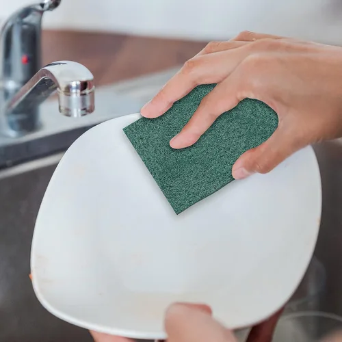 Vista 4 de Paquete de 100 estropajos resistentes, almohadillas verdes para fregar, 3 x 4 pulgadas Almohadillas reutilizables para limpieza, no rayan