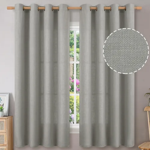 Vista 14 de BGment Cortinas de Lino Beige de 63 Pulgadas de Largo 2 Paneles - Tratamientos para Ventanas con Textura de Arpillera Filtrantes de Luz Cortinas
