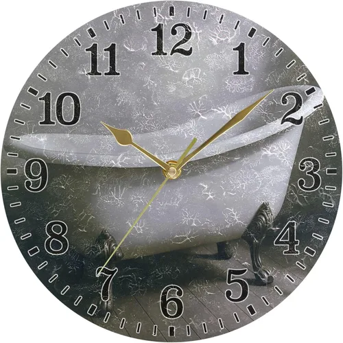Vista 48 de JUNZAN Reloj de bañera con vino romántico espumoso y velas, reloj de pared silencioso de 10 pulgadas, pequeño reloj redondo, decoración de cocina