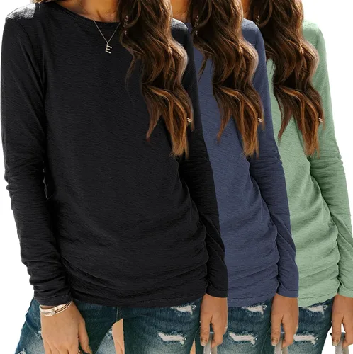 Vista 12 de SUNBS Paquete de 3 camisas de manga larga para mujer, ajuste holgado, ropa de otoño, ropa de moda 2025, camisetas básicas de entrenamiento, trajes