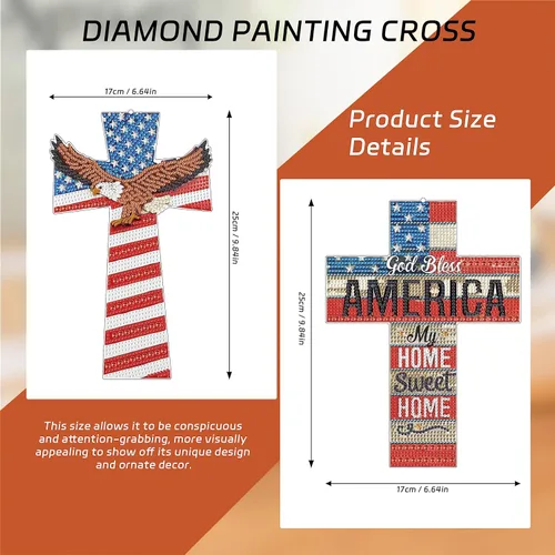 Vista 2 de Paquete de 2 kits de pintura de diamantes cruzados 5D DIY pintura de diamante cruz forma especial kit de arte de diamantes patrióticos bandera