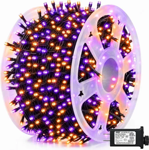 Vista 9 de Dazzle Bright - Guirnalda de luces de Navidad para exteriores, 1000 luces LED de 328 pies, enchufe de luz de hada con control remoto, 8 modos