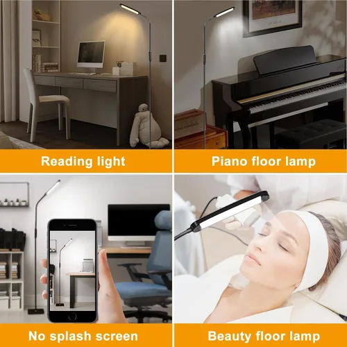 Vista 5 de Lámpara de pie LED para sala de estar, luz LED de pie moderna, lámpara de pie alta ajustable para lectura de dormitorio, oficina, lámpara de pie