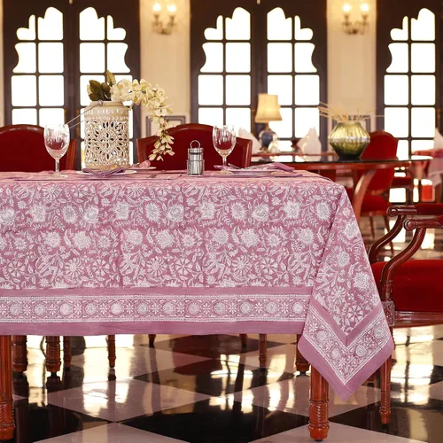 Vista 14 de Labhanshi Mantel rectangular de 6 plazas de algodón prelavado con estampado indio a mano, 60 x 90 pulgadas, diseño floral de algodón prelavado