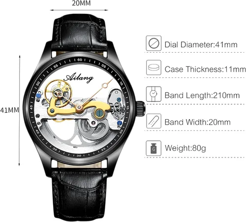 Vista 6 de RORIOS Reloj mecánico de moda para hombre con banda de acero inoxidable automático de cuerda automática reloj de pulsera impermeable de negocios