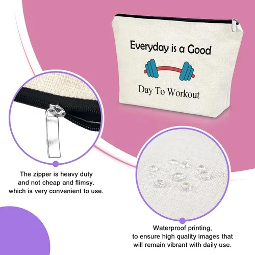 Vista 4 de Sazuwu Bolsa de maquillaje de regalo para mujer, Todos los días es un buen día para entrenar