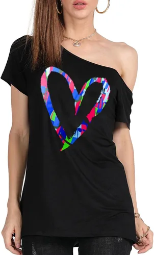 Vista 2 de MAGICMK - Camiseta casual para mujer, con estampado de labios y hombro descubierto, talla extragrande