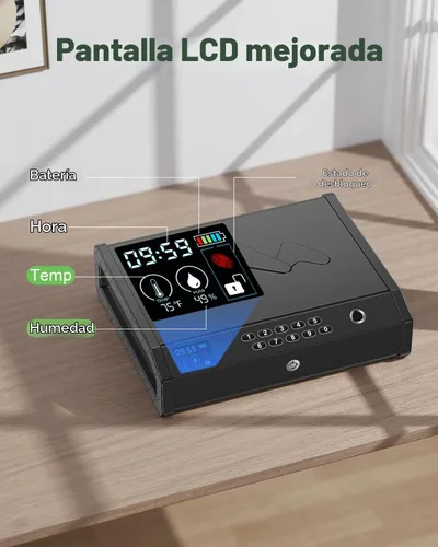 Vista 2 de HOLEWOR - Caja de seguridad para armas, cajas fuertes biométricas para pistolas con pantalla LCD de tiempo y batería, caja de seguridad
