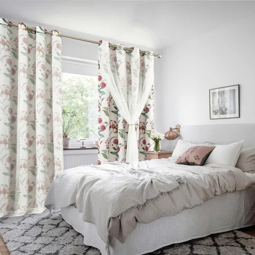 Vista 13 de Leeva Cortinas opacas con estampado de flores y hojas, estilo campestre, aislamiento térmico, cortinas reductoras de luz para comedor, 2 paneles, 52