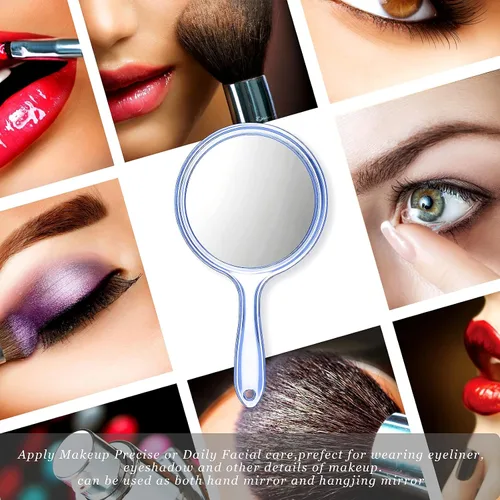 Vista 6 de Jetec Espejo de mano de doble cara - Espejo de aumento 1X/2X con mango - Espejo de maquillaje de forma redondeada (azul)