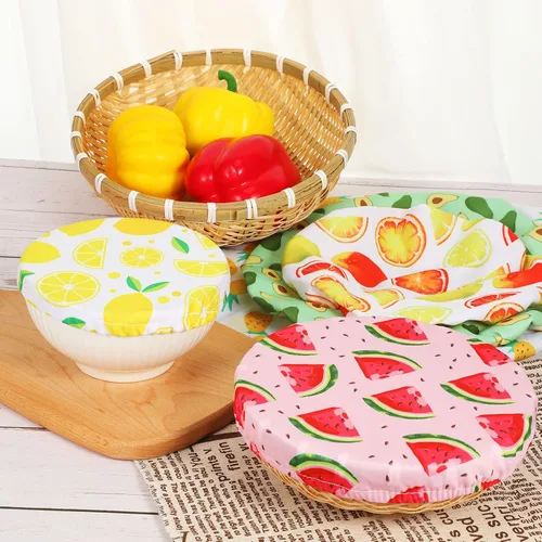 Vista 6 de 20 fundas reutilizables para tazones a granel de tela elástica de 5 tamaños, estilo verano, tapas elásticas para platos para pan, masa madre