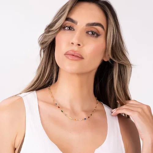 Vista 3 de Barzel Collar de baguette de cristal de piedra múltiple chapado en oro de 18 quilates para mujer, fabricado en Brasil