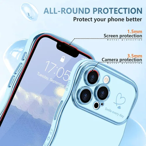 Vista 4 de LCHULLE Funda para iPhone 12 Pro para mujeres y niñas, lindo marco ondulado con forma rizada con patrón de corazón de amor, cubierta de protección