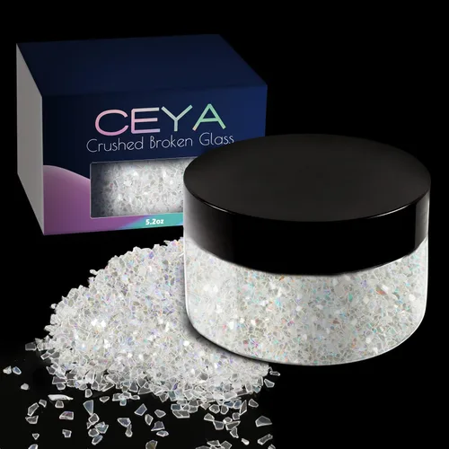Vista 26 de Ceya - Conjunto de purpurina de vidrio irregular triturado en 32 colores, 640g/ 22.6 oz, chips de cristal metálico roto de 2-4mm, purpurina gruesa