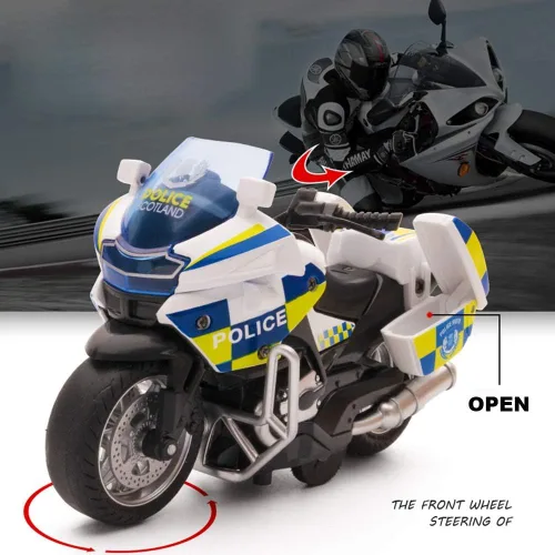 Vista 7 de Juguetes de motocicleta de tracción hacia atrás, pequeño regalo con iluminación musical, motocicletas de policía de juguete para niños de 3, 4, 5