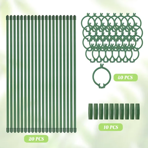 Vista 5 de 20 estacas de soporte para plantas, altura ajustable, para jardín, con 40 clips para plantas y 10 tubos de conexión para orquídeas, rosas, peonías