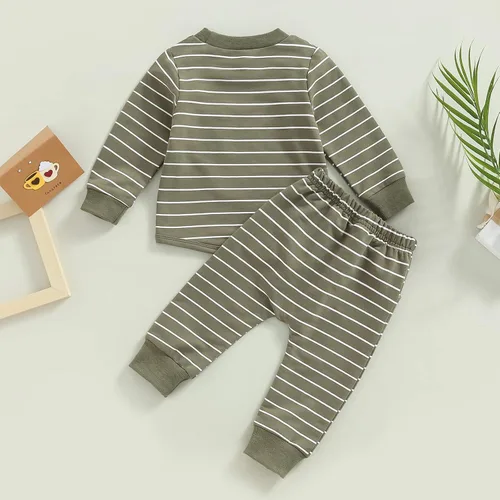 Vista 129 de Ropa de bebé niño 3 6 9 12 18 24M 3T Conjunto de pantalones con capucha patchwork sudadera con capucha pantalones de rayas traje de otoño invierno