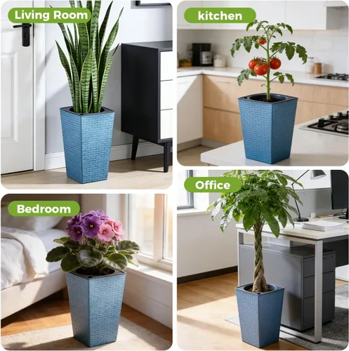 Vista 8 de Paquete de 2 macetas de riego automático de 10.7" x 6.9" para plantas de interior, macetas violetas de riego automático, macetas de flores
