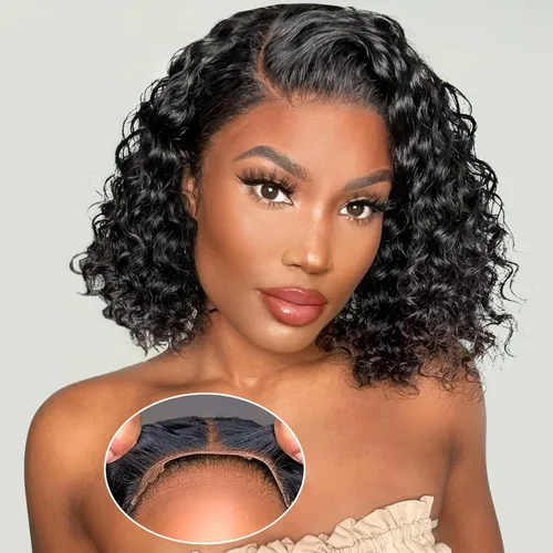 Vista 7 de Pelucas de cabello humano sin pegamento pre arrancadas pre cortadas con reflejos rubios Bob rizado corto con encaje frontal para mujeres negras