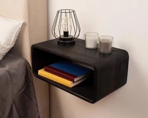 Vista 7 de Mesita de Noche Flotante de Madera, Mesa de Noche, Estantería de Noche, Hecho a Mano, Estante de Noche Montado en la Pared, Estilo Minimalista