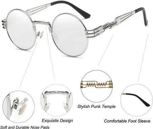 Vista 18 de Dollger Gafas de sol redondas Steampunk con marco de metal