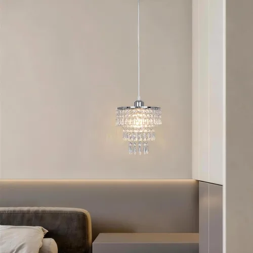 Vista 5 de Lámpara de techo de cristal de 3 niveles con colgante de cristal, decoración para pasillo, comedor, sala de estar, dormitorio, casquillo E26, cromado