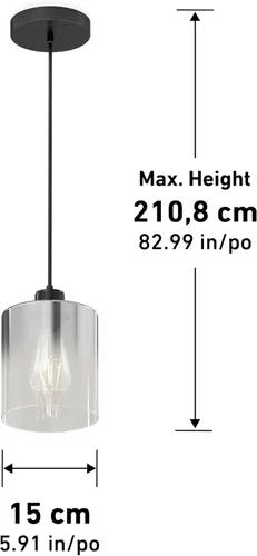 Vista 5 de artika Lámpara colgante Haze con degradado cromado ahumado y cristal transparente, ideal para cocina, comedor, baño, lámpara colgante individual