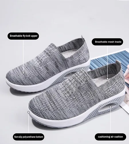 Vista 3 de RiceelSor Zapatos ortopédicos de malla para caminar con amortiguación de aire para mujer, zapatos casuales de plataforma sin cordones, zapatos