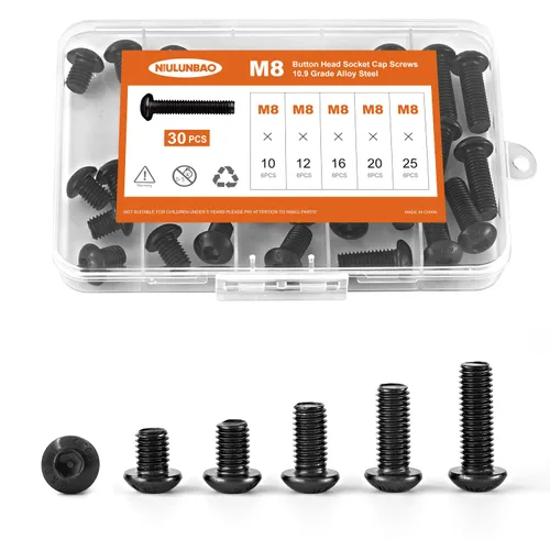 Vista 14 de Tornillos de cabeza de botón M3 x 6 mm, 8 mm, 10 mm, 12 mm, 16 mm, tornillos de cabeza de botón, acero de aleación de grado 10.9, acabado de óxido